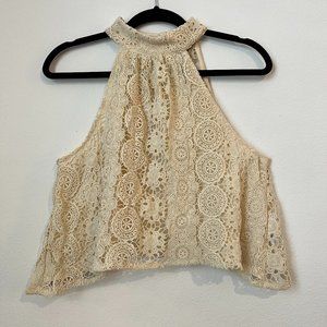 Forever 21 Boho Cream Pattern Halter Top Open back